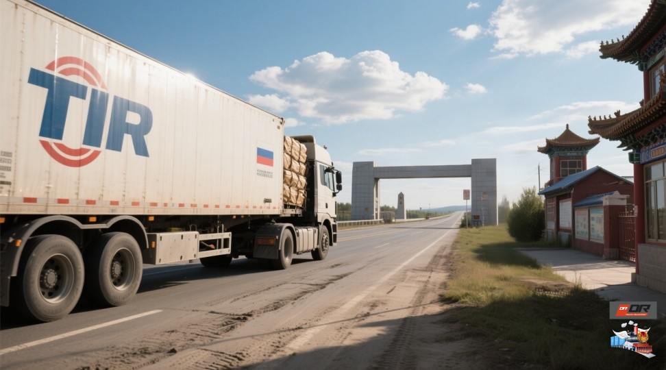Trucks awaiting customs clearance at Kazakhstan border