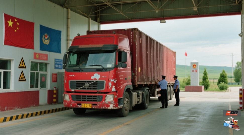 TIR truck loaded with cargo at China-Kazakhstan border checkpoint for customs clearance