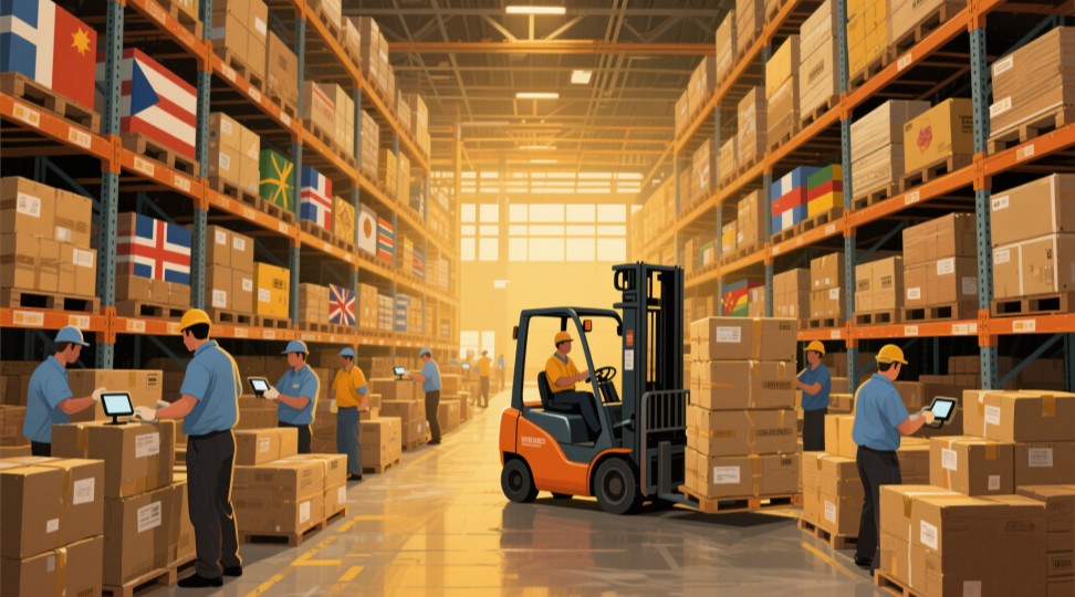 Figure 1: A visual breakdown of the international logistics chain, highlighting transportation modes, customs clearance, and warehouse management processes.