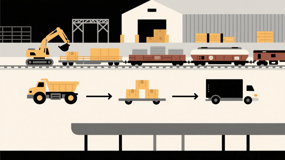 Infographic showing multimodal retail logistics solutions combining air freight, ocean shipping, rail freight and road transport