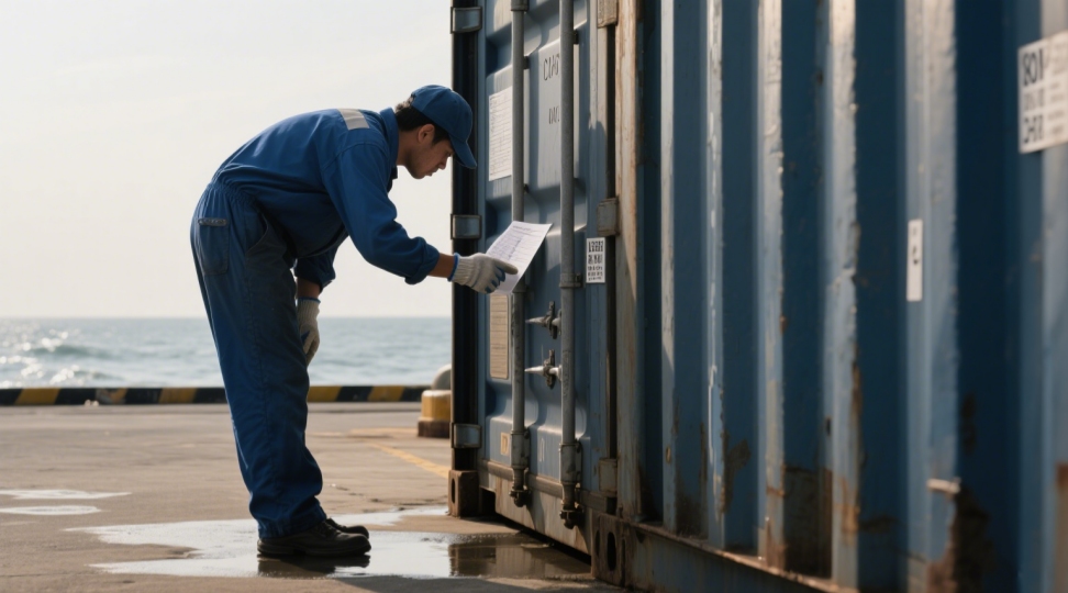 Customs officers inspecting cargo manifest against container labels