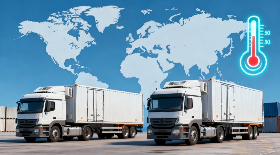 Global temperature-controlled shipping operations with refrigerated trucks and containers