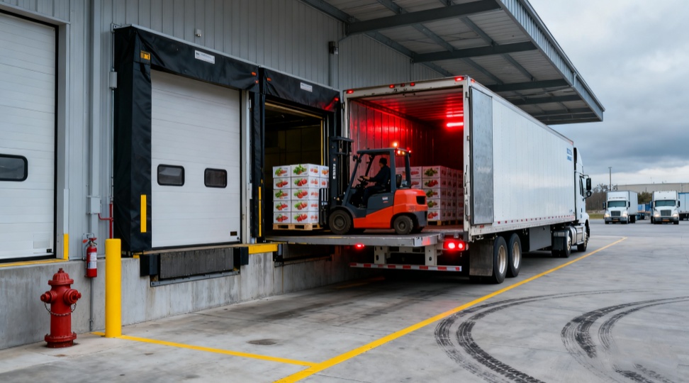 Refrigerated truck delivering fresh food and beverages under temperature controlled shipping