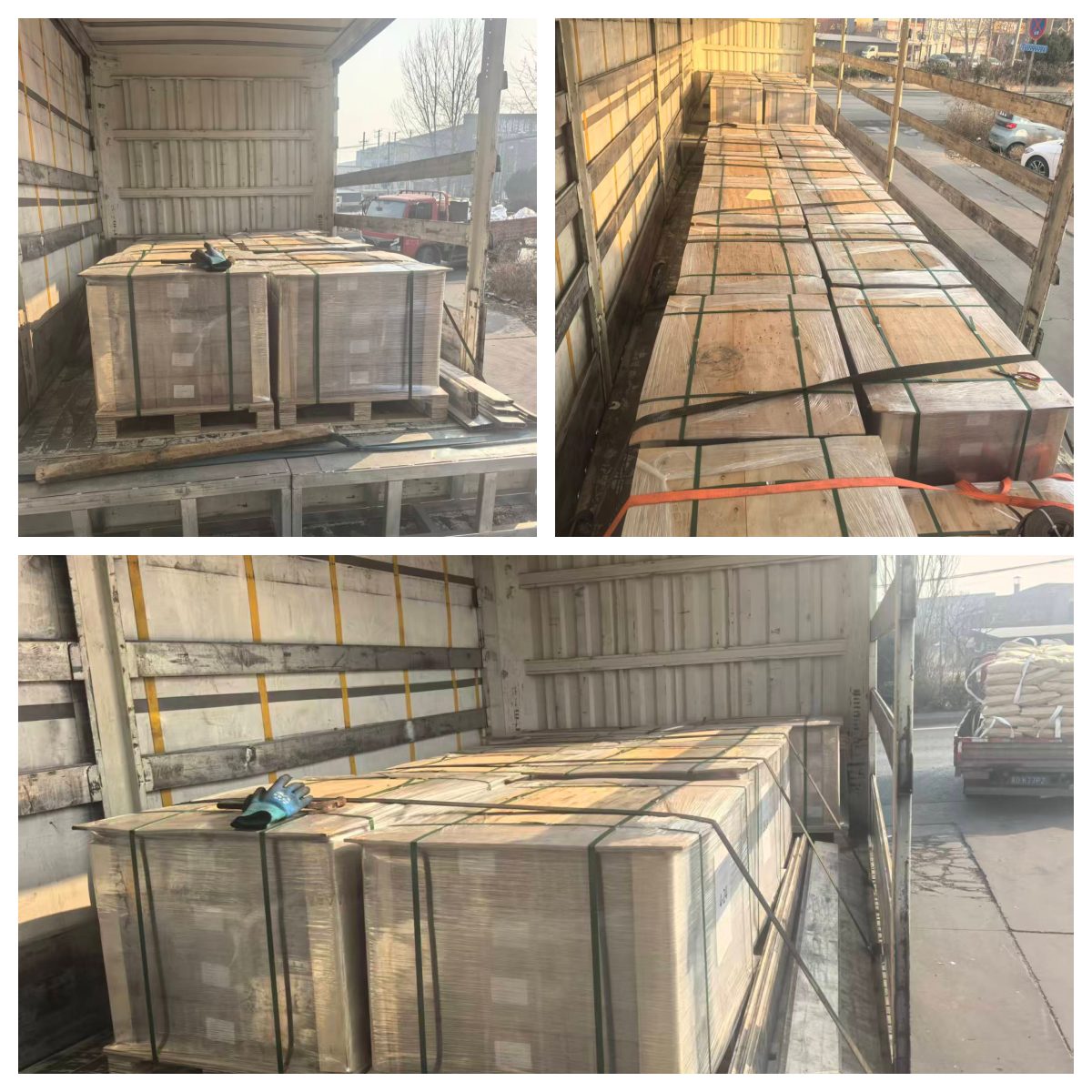 Loading Hardware in Handan for Russia TIR Delivery Workers securing hardware pallets with straps during loading in Handan for TIR transport to Russia