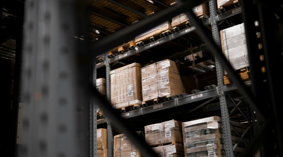 Break Bulk Cargo in Warehouse Storage Palletized cargo stored in a warehouse racking system for break bulk logistics handling.